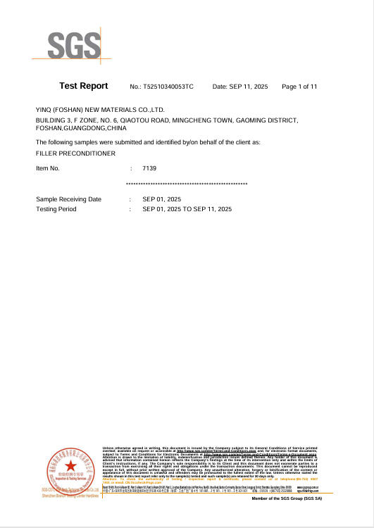 SGS Test Report of Filler Preconditioner